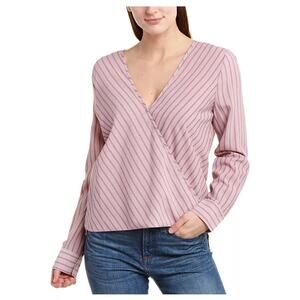 BCBGMAXAZRIA NWT Mauve Pink Monochrome Stripe Long Sleeve Hi Low Wrap Blouse